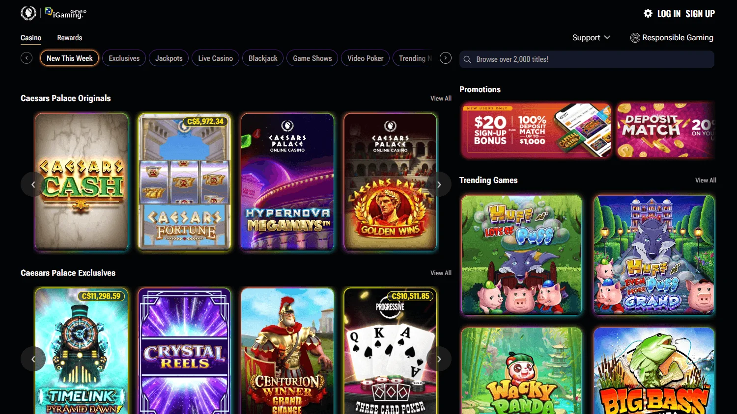 Caesars Casino games screen on desktop